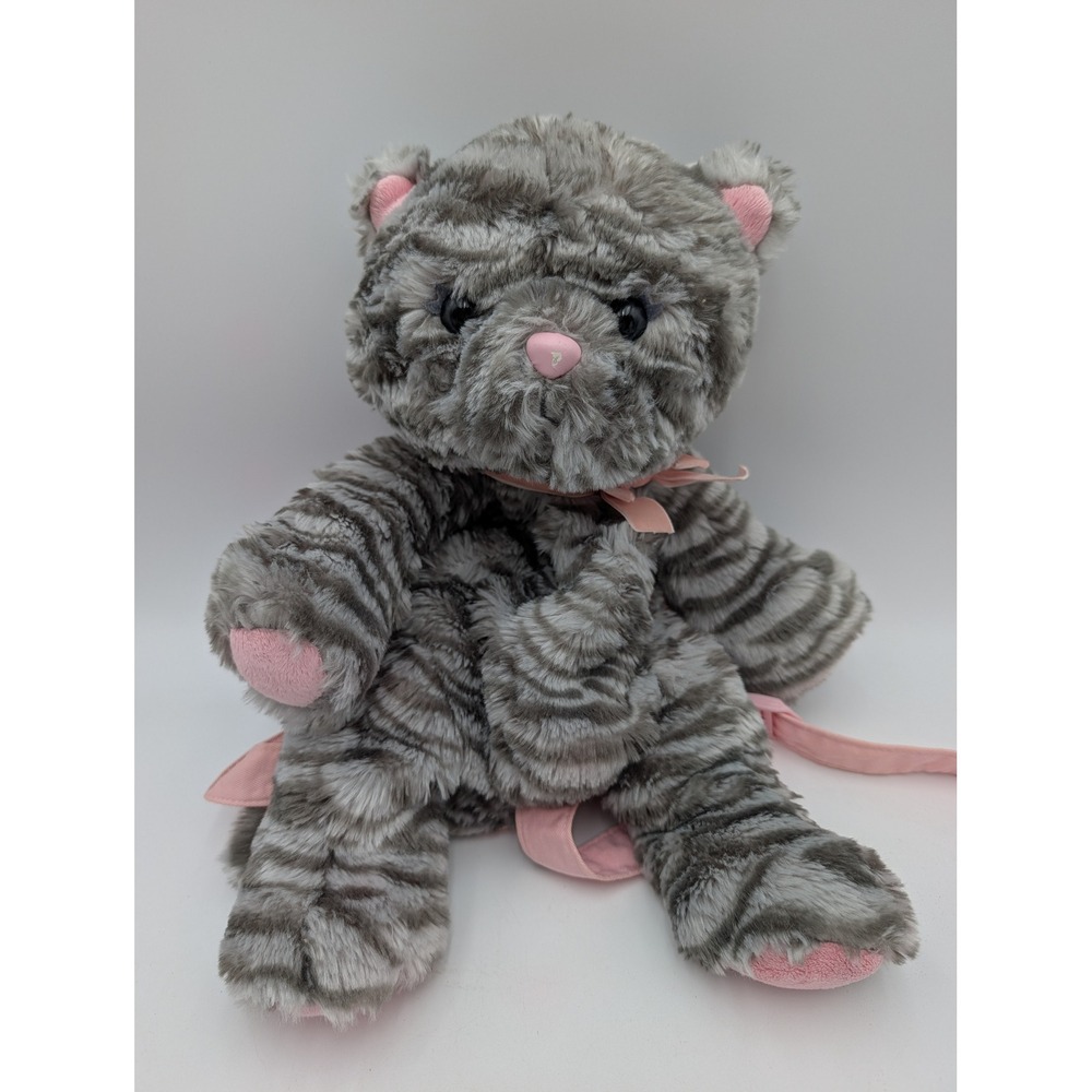 Gymboree Plush Backpack Gray Pink Striped Cat Kitten Ribbon Bow 2007